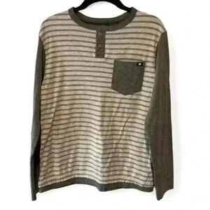 Lucky Brand Boy’s Gray Striped Henley Long Sleeve Shirt Size youth Medium